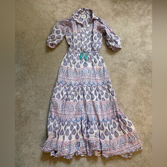 Bell by Alicia Bell Pink Blue Paisley Cotton and Silk Maxi Dress Small - Picture 12 of 12